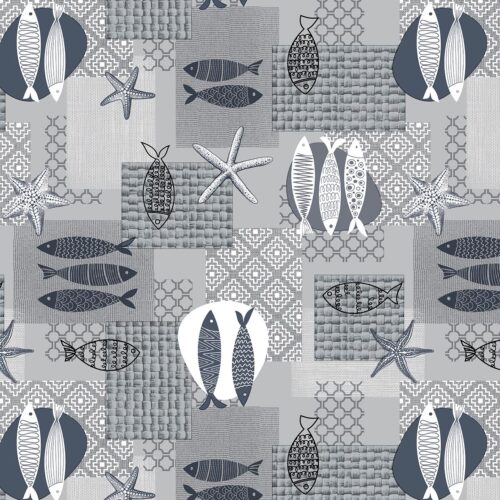 Voksdug - Fisk & Søstjerner Grå - 140cm bred