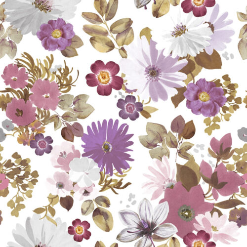 VOKSDUG - BLOMSTER LILLA MIX - HVID