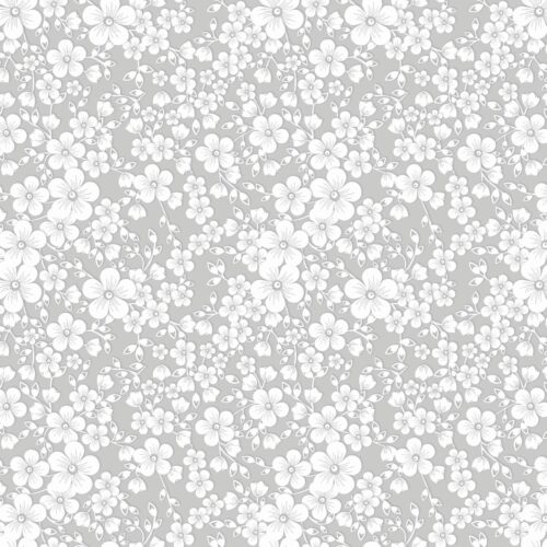 Voksdug - Hvide Blomster - Grå - 140 cm