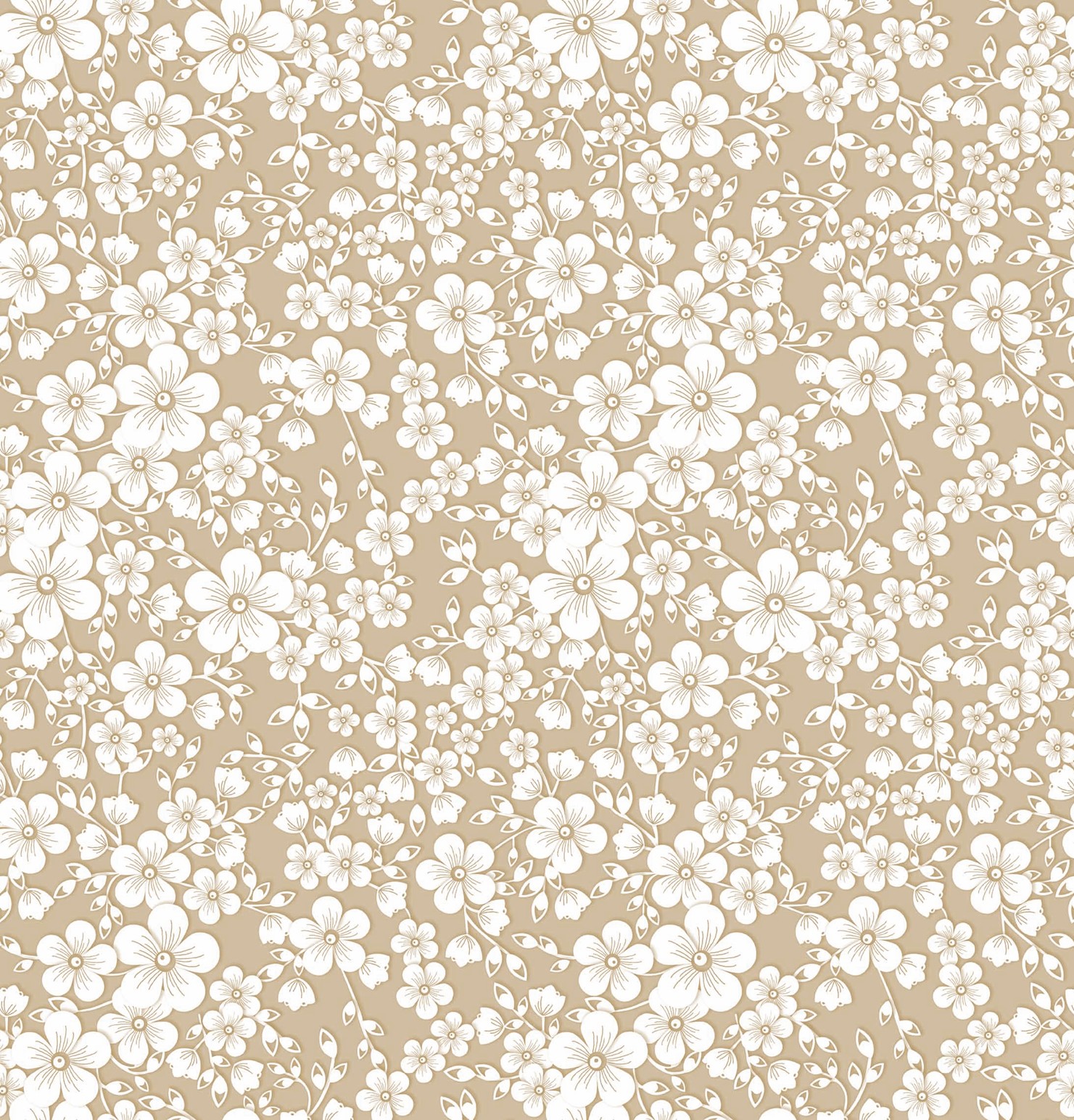 Voksdug - Hvide Blomster - Beige - 140 cm